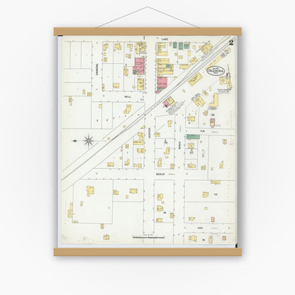 Old map wall art mockup — magnetic wood frame on white wall — Sanborn Fire Insurance Map from Caledonia, Kent County, Michigan (1902), Sheet #0002