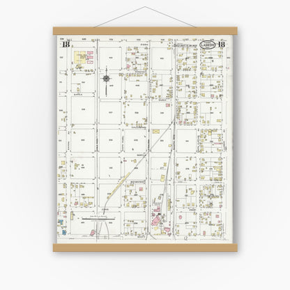 Old map wall art mockup — magnetic wood frame on white wall — Sanborn Fire Insurance Map from Laredo, Webb County, Texas (1925), Sheet #0018