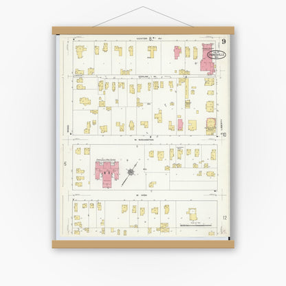 Old map wall art mockup — magnetic wood frame on white wall — Sanborn Fire Insurance Map from Painesville, Lake County, Ohio (1911), Sheet #0009