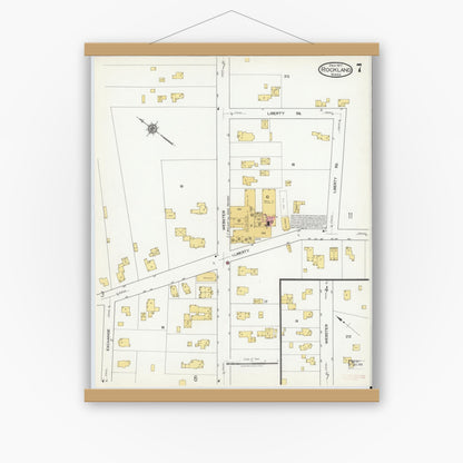 Old map wall art mockup — magnetic wood frame on white wall — Sanborn Fire Insurance Map from Rockland, Plymouth County, Massachusetts (1917), Sheet #0007