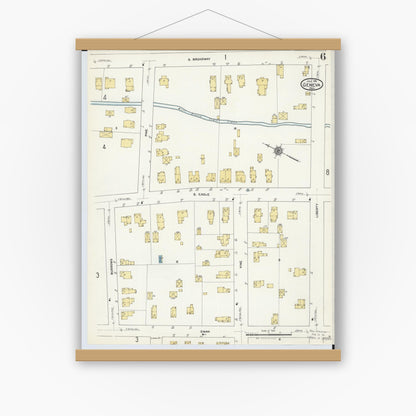 Old map wall art mockup — magnetic wood frame on white wall — Sanborn Fire Insurance Map from Geneva, Ashtabula County, Ohio (1911), Sheet #0006