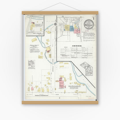 Old map wall art mockup — magnetic wood frame on white wall — Sanborn Fire Insurance Map from Northville, Wayne County, Michigan (1914) - Complete Map Set