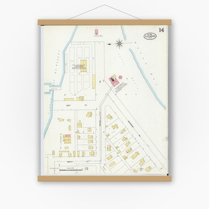 Old map wall art mockup — magnetic wood frame on white wall — Sanborn Fire Insurance Map from Escanaba, Delta County, Michigan (1906), Sheet #0014