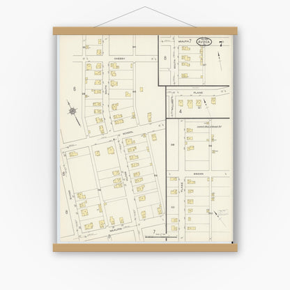 Old map wall art mockup — magnetic wood frame on white wall — Sanborn Fire Insurance Map from Avoca, Luzerne County, Pennsylvania (1913), Sheet #0007