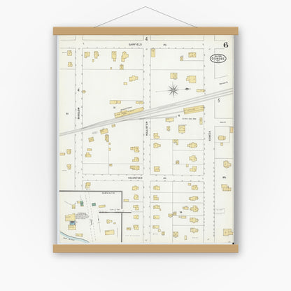 Old map wall art mockup — magnetic wood frame on white wall — Sanborn Fire Insurance Map from Dundee, Yates County, New York (1904), Sheet #0006