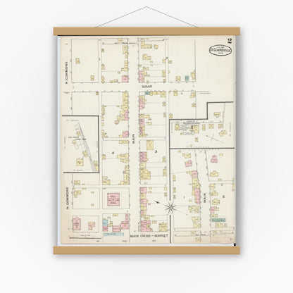 Old map wall art mockup — magnetic wood frame on white wall — Sanborn Fire Insurance Map from Saint Clairsville, Belmont County, Ohio (1887), Sheet #0002