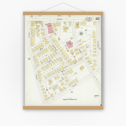 Old map wall art mockup — magnetic wood frame on white wall — Sanborn Fire Insurance Map from Everett, Middlesex County, Massachusetts (1903), Sheet #0023