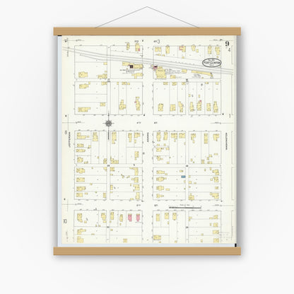 Old map wall art mockup — magnetic wood frame on white wall — Sanborn Fire Insurance Map from Port Clinton, Ottawa County, Ohio (1910), Sheet #0009