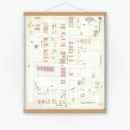 Old map wall art mockup — magnetic wood frame on white wall — Sanborn Fire Insurance Map from Pottstown, Montgomery County, Pennsylvania (1909), Sheet #0018
