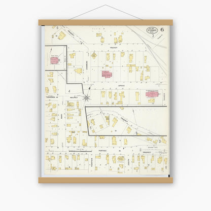 Old map wall art mockup — magnetic wood frame on white wall — Sanborn Fire Insurance Map from Saint Ignace, Mackinac County, Michigan (1907), Sheet #0006