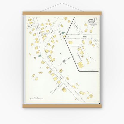 Old map wall art mockup — magnetic wood frame on white wall — Sanborn Fire Insurance Map from Conneaut, Ashtabula County, Ohio (1909), Sheet #0017