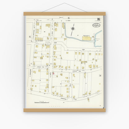 Old map wall art mockup — magnetic wood frame on white wall — Sanborn Fire Insurance Map from Peekskill, Westchester County, New York (1911), Sheet #0016