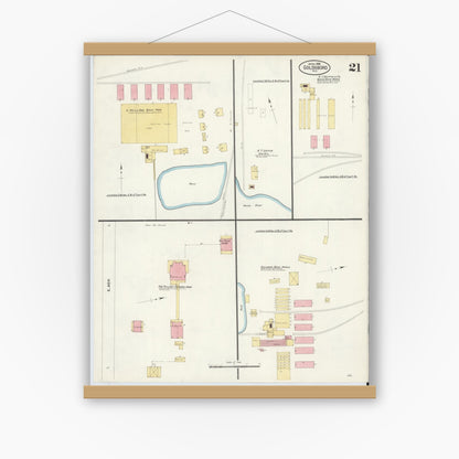 Old map wall art mockup — magnetic wood frame on white wall — Sanborn Fire Insurance Map from Goldsboro, Wayne County, North Carolina (1908), Sheet #0021