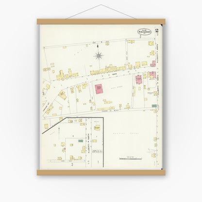 Old map wall art mockup — magnetic wood frame on white wall — Sanborn Fire Insurance Map from West Alexander, Washington County, Pennsylvania (1907), Sheet #0002