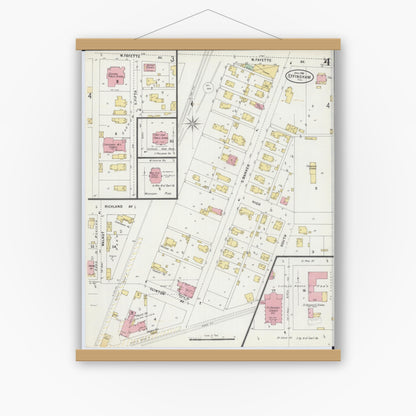 Old map wall art mockup — magnetic wood frame on white wall — Sanborn Fire Insurance Map from Effingham, Effingham County, Illinois (1898), Sheet #0004