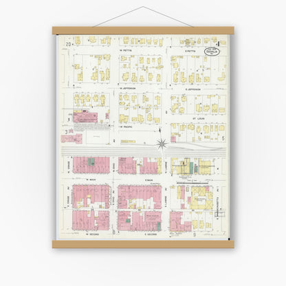 Old map wall art mockup — magnetic wood frame on white wall — Sanborn Fire Insurance Map from Sedalia, Pettis County, Missouri (1908), Sheet #0004