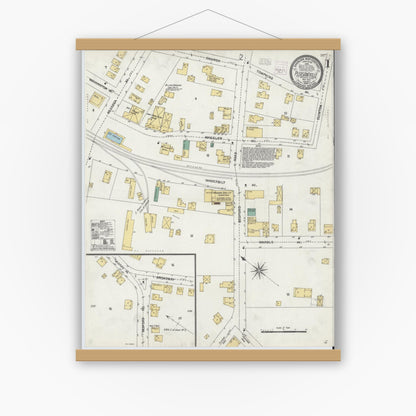 Old map wall art mockup — magnetic wood frame on white wall — Sanborn Fire Insurance Map from Pleasantville, Westchester County, New York (1904) - Complete Map Set