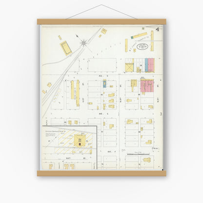 Old map wall art mockup — magnetic wood frame on white wall — Sanborn Fire Insurance Map from Cisco, Eastland County, Texas (1902), Sheet #0004