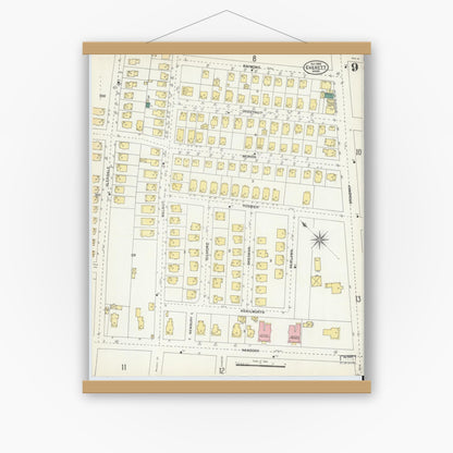 Old map wall art mockup — magnetic wood frame on white wall — Sanborn Fire Insurance Map from Everett, Middlesex County, Massachusetts (1903), Sheet #0009
