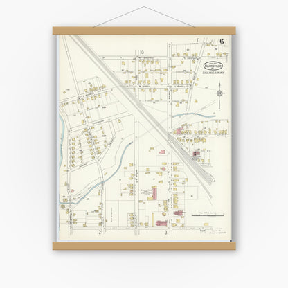 Old map wall art mockup — magnetic wood frame on white wall — Sanborn Fire Insurance Map from Blairsville, Indiana County, Pennsylvania (1915), Sheet #0006
