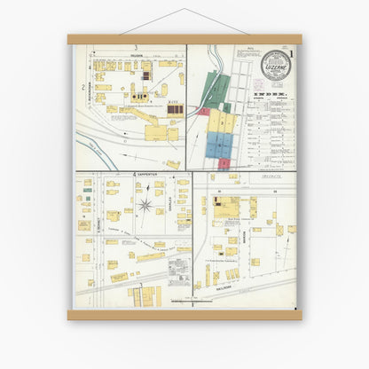 Old map wall art mockup — magnetic wood frame on white wall — Sanborn Fire Insurance Map from Luzerne, Luzerne County, Pennsylvania (1903) - Complete Map Set