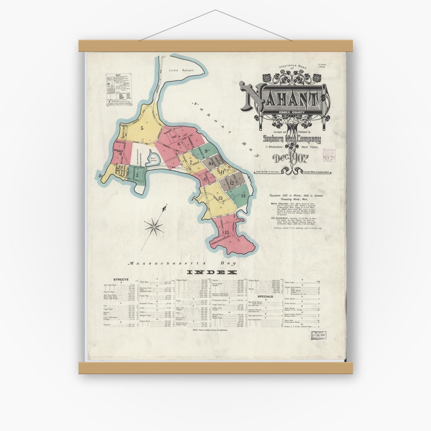 Old map wall art mockup — magnetic wood frame on white wall — Sanborn Fire Insurance Map from Nahant, Essex County, Massachusetts (1907), Sheet #0001