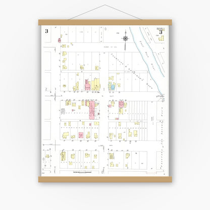 Old map wall art mockup — magnetic wood frame on white wall — Sanborn Fire Insurance Map from Rockford, Floyd County, Iowa (1948), Sheet #0003