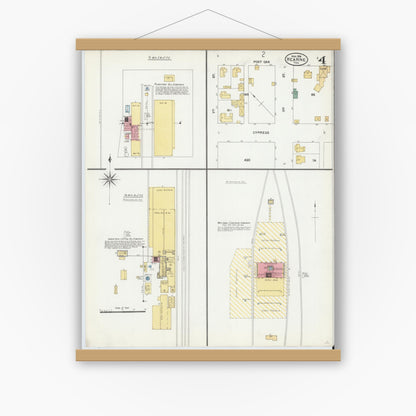 Old map wall art mockup — magnetic wood frame on white wall — Sanborn Fire Insurance Map from Hearne, Robertson County, Texas (1906), Sheet #0004