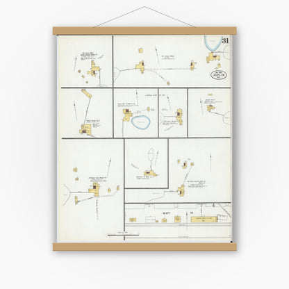 Old map wall art mockup — magnetic wood frame on white wall — Sanborn Fire Insurance Map from Joplin, Jasper County, Missouri (1900), Sheet #0031