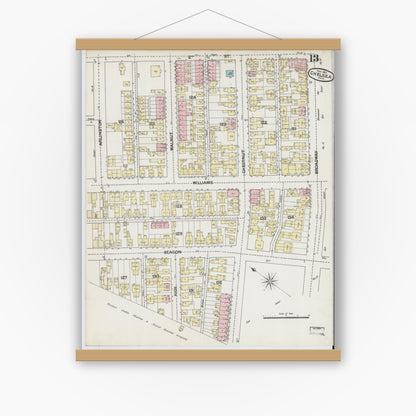 Old map wall art mockup — magnetic wood frame on white wall — Sanborn Fire Insurance Map from Chelsea, Suffolk County, Massachusetts (1889), Sheet #0013