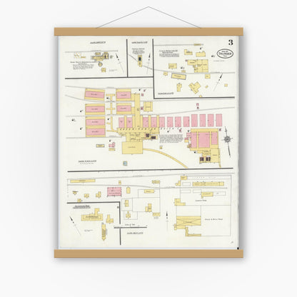 Old map wall art mockup — magnetic wood frame on white wall — Sanborn Fire Insurance Map from Thurber, Erath County, Texas (1911), Sheet #0003