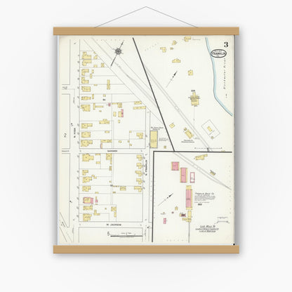 Old map wall art mockup — magnetic wood frame on white wall — Sanborn Fire Insurance Map from Franklin, Independent Cities, Virginia (1917), Sheet #0003