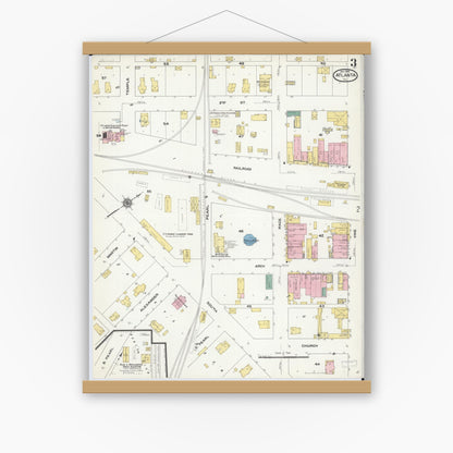 Old map wall art mockup — magnetic wood frame on white wall — Sanborn Fire Insurance Map from Atlanta, Logan County, Illinois (1910), Sheet #0003