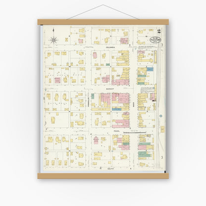 Old map wall art mockup — magnetic wood frame on white wall — Sanborn Fire Insurance Map from Rockford, Mercer County, Ohio (1907), Sheet #0002