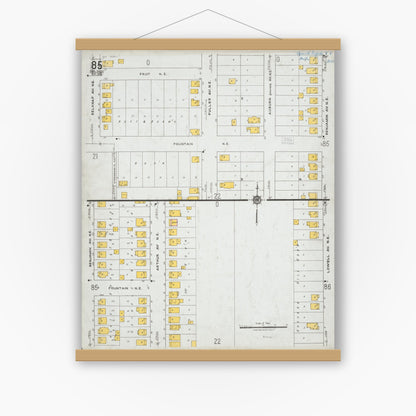 Old map wall art mockup — magnetic wood frame on white wall — Sanborn Fire Insurance Map from Grand Rapids, Kent County, Michigan (1923) - Complete Map Set