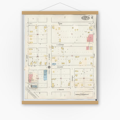 Old map wall art mockup — magnetic wood frame on white wall — Sanborn Fire Insurance Map from Crown Point, Lake County, Indiana (1948), Sheet #0004