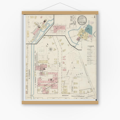 Old map wall art mockup — magnetic wood frame on white wall — Sanborn Fire Insurance Map from Lockland, Hamilton County, Ohio (1886) - Complete Map Set