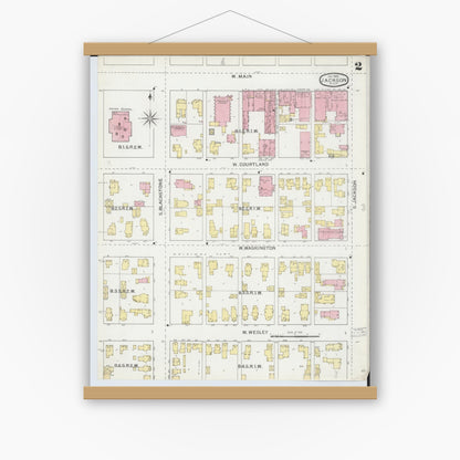 Old map wall art mockup — magnetic wood frame on white wall — Sanborn Fire Insurance Map from Jackson, Jackson County, Michigan (1893), Sheet #0002
