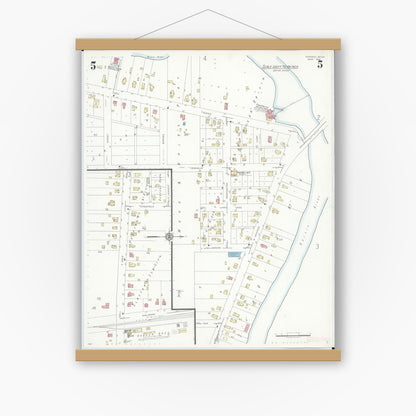 Old map wall art mockup — magnetic wood frame on white wall — Sanborn Fire Insurance Map from Dundee, Monroe County, Michigan (1938), Sheet #0005