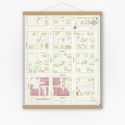 Old map wall art mockup — magnetic wood frame on white wall — Sanborn Fire Insurance Map from Mexia, Limestone County, Texas (1911), Sheet #0003