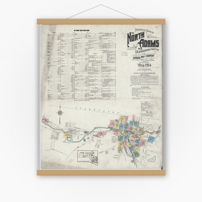 Old map wall art mockup — magnetic wood frame on white wall — Sanborn Fire Insurance Map from North Adams, Berkshire County, Massachusetts (1914) - Complete Map Set