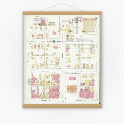 Old map wall art mockup — magnetic wood frame on white wall — Sanborn Fire Insurance Map from Upper Sandusky, Wyandot County, Ohio (1911), Sheet #0005