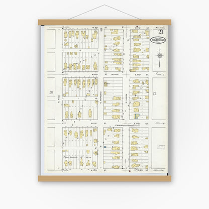 Old map wall art mockup — magnetic wood frame on white wall — Sanborn Fire Insurance Map from Traverse City, Grand Traverse County, Michigan (1920), Sheet #0021