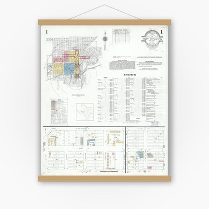 Old map wall art mockup — magnetic wood frame on white wall — Sanborn Fire Insurance Map from Fort Stockton, Pecos County, Texas (1946), Sheet #0001