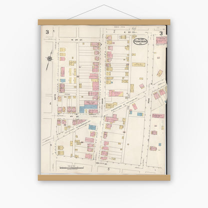 Old map wall art mockup — magnetic wood frame on white wall — Sanborn Fire Insurance Map from Pennsburg, Montgomery County, Pennsylvania (1933), Sheet #0003
