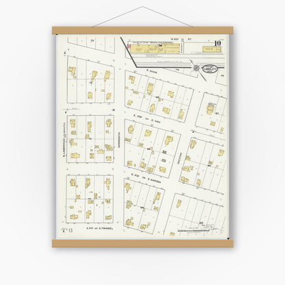 Old map wall art mockup — magnetic wood frame on white wall — Sanborn Fire Insurance Map from Lake City, Wabasha County, Minnesota (1921), Sheet #0010