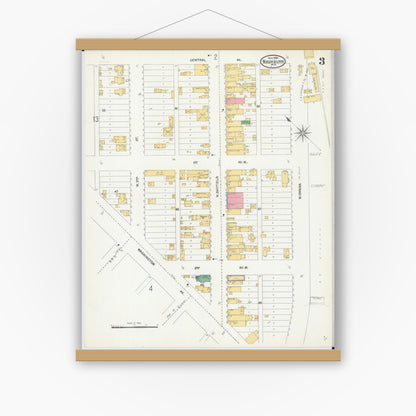 Old map wall art mockup — magnetic wood frame on white wall — Sanborn Fire Insurance Map from Washburn, Bayfield County, Wisconsin (1904), Sheet #0003