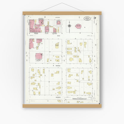 Old map wall art mockup — magnetic wood frame on white wall — Sanborn Fire Insurance Map from Anoka, Anoka County, Minnesota (1911), Sheet #0003