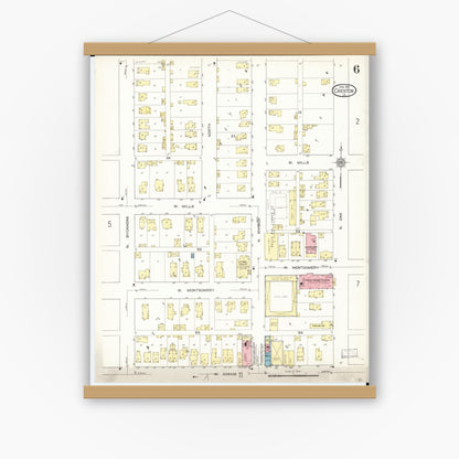Old map wall art mockup — magnetic wood frame on white wall — Sanborn Fire Insurance Map from Creston, Union County, Iowa (1913), Sheet #0006