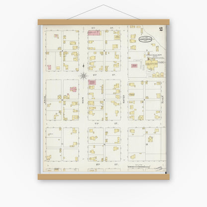 Old map wall art mockup — magnetic wood frame on white wall — Sanborn Fire Insurance Map from Jonesboro, Grant County, Indiana (1893), Sheet #0002